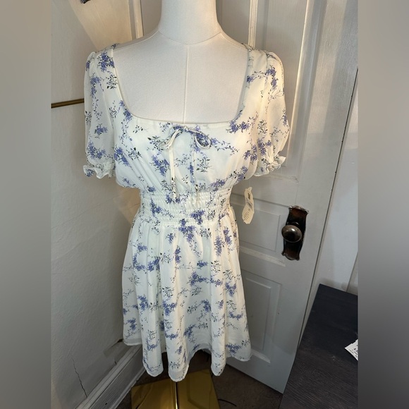 Altar'd State Dresses & Skirts - Altar'd State Cream and Blue Floral Mini Dress